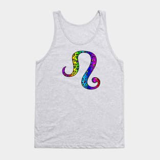 Leo Zodiac Horoscope Symbol in Dark Rainbow Leopard Print Tank Top